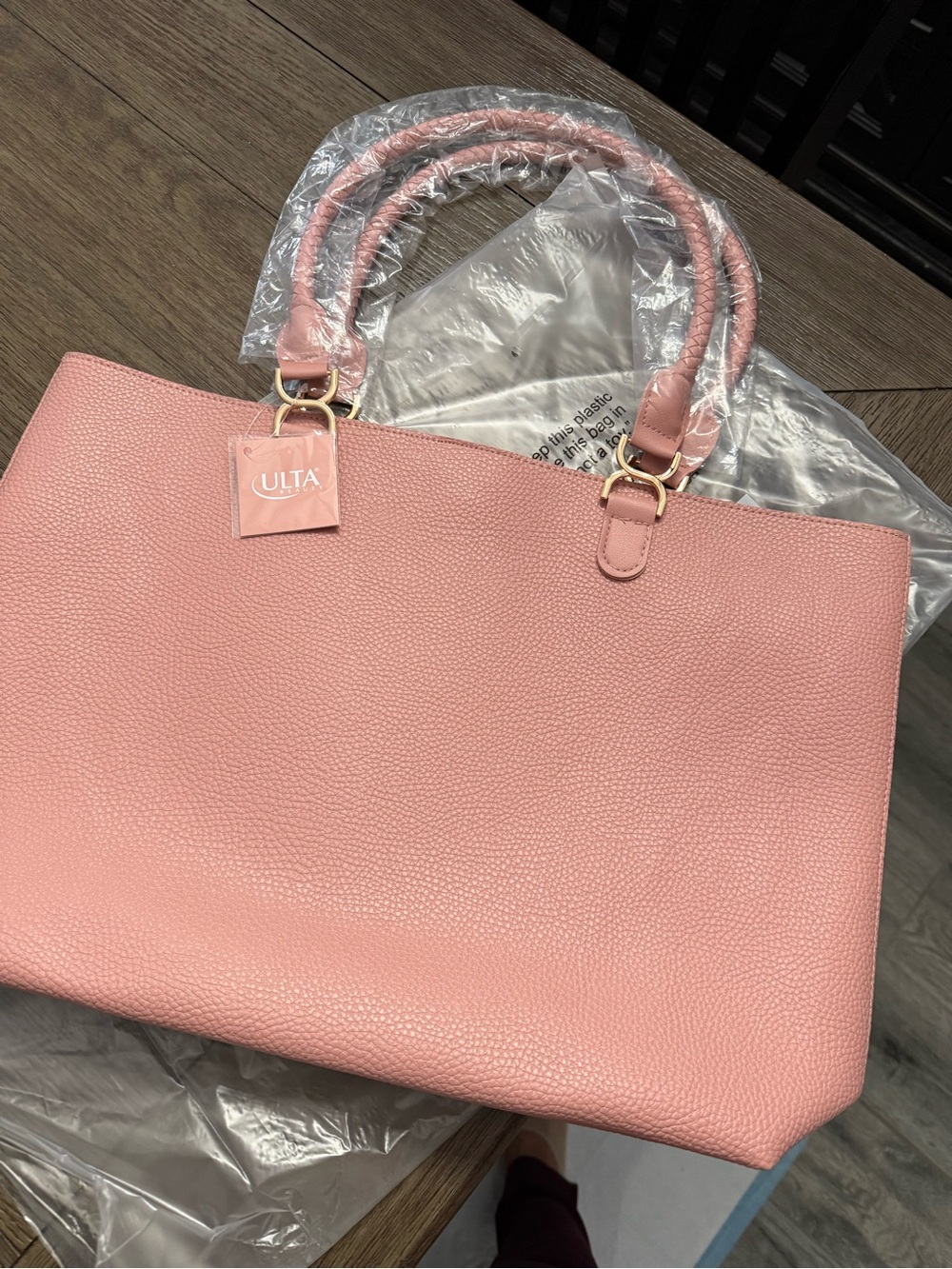 Ulta Beauty Blush Pink Pebbled Tote with Gold Hardware